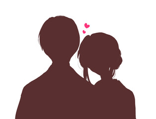 寄り添う着物を着た男女恋愛影絵