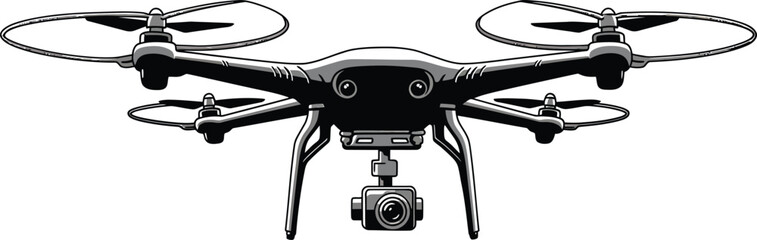 Black and White Vector Drone with Camera