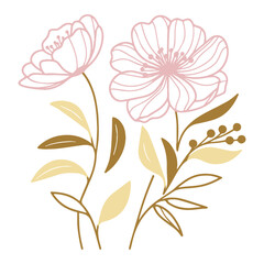 Floral sketch design. One line botanical outline. Minimalist flowers artwork. Fine print cushion print. Modern style.

