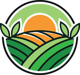 Farmland Sunset Logo Green Fields Agriculture