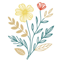 Botanical line design. Single line floral sketch. Minimalist flower pattern. Fine print cushion artwork. Contemporary design.

