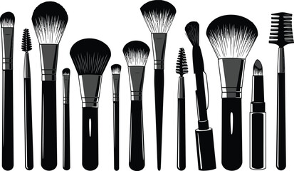 Black and White Makeup Brush Vector Graphic Set