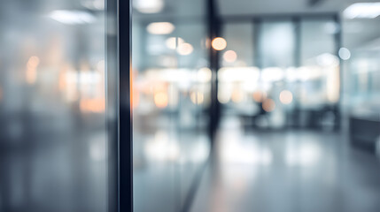 Dynamic office environment with blurred interior and doorway modern workspace professional setting