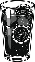 Iced Tea with Lemon, Black and White Vector Graphic