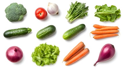 Assortment of Fresh Raw Vegetables Isolated on White Background - High Quality Photography