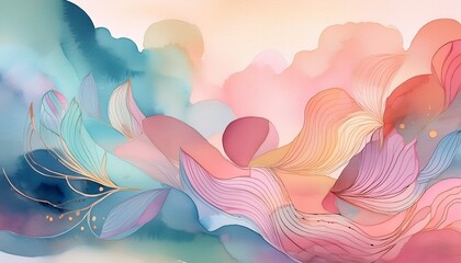 serene watercolor doodle of abstract shapes in soft pastel colors creating a calming visual experience