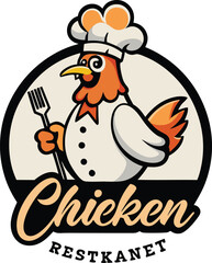 Cartoon Chicken Chef Restaurant Logo Design