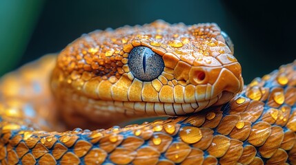 Obraz premium A close-up of a snake is scales with glistening dew drops in the morning