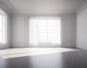 3d white empty room with a floor and walls a minimalist interior design of a modern home the sun shines through the window onto the white walls