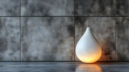 Illuminated teardrop shaped object on gray concrete tiles