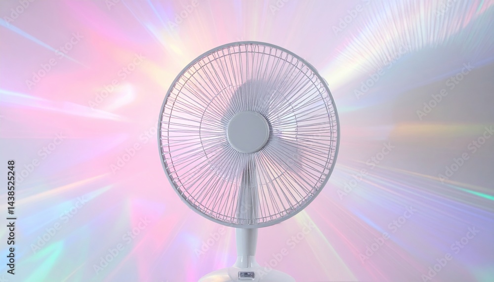Poster dynamic airflow from a fan indoor setting abstract visual bright colors artistic perspective concept