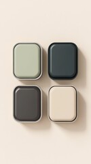 Four Pastel Color Sample Paint Palette Set on Cream Background, Closeup Shot