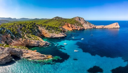 Fototapeta premium aerial view of cala drhort ibiza islands spain