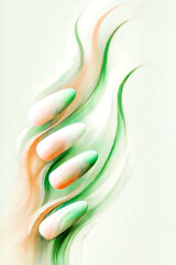 Elegant abstract nails blending into soft green and orange flowing waves on a light minimalistic background, creating a dreamy and delicate artistic atmosphere.