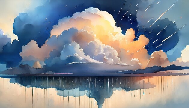 dramatic watercolor rain cloud with shimmering silver lining