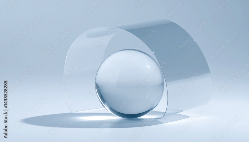 Poster dynamic glass sphere rolling on smooth surface minimalist studio setting 3d animation modern aesthet