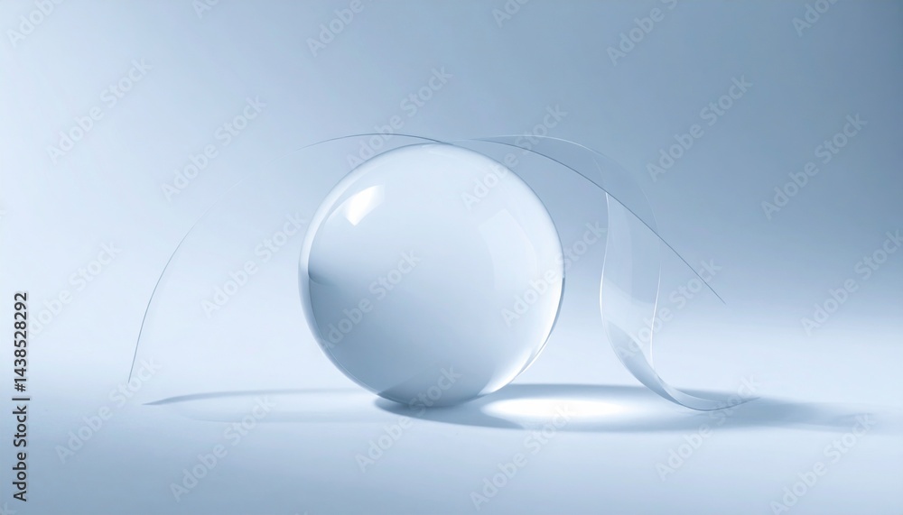 Poster translucent glass sphere in minimalist setting abstract composition calm environment studio lighting