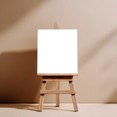 Blank canvas on wooden easel in a softly lit studio space inviting creative artistry and inspiration during the afternoon