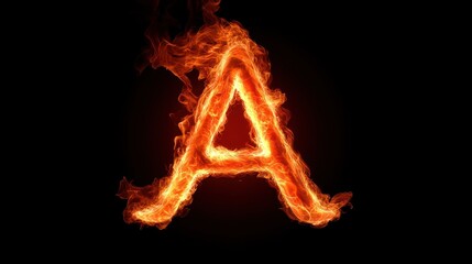 Fiery letter A on black background; alphabet, fire, design