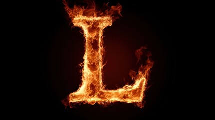 Fiery letter L ablaze, dark background, design element (1)