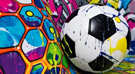 Close-up of a weathered soccer ball on a textured surface