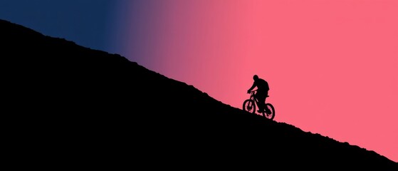 Silhouette Cyclist on Mountain Trail in Bold Vector Adventure Style