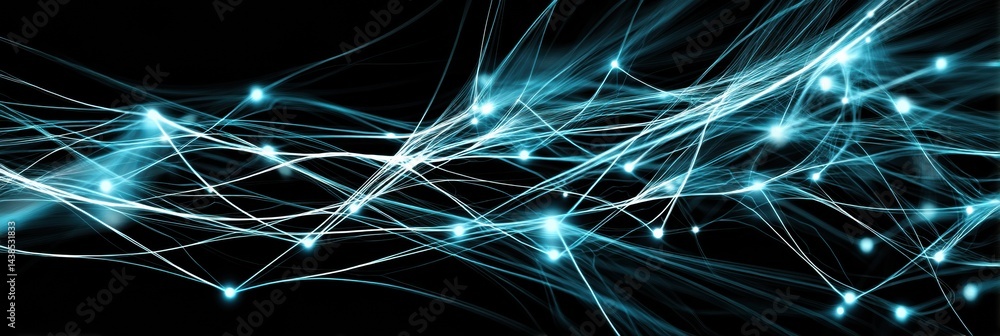 Aufkleber Dynamic Neural Network Formed of Luminous Threads on a Dark Background Showcasing Intricate Patterns