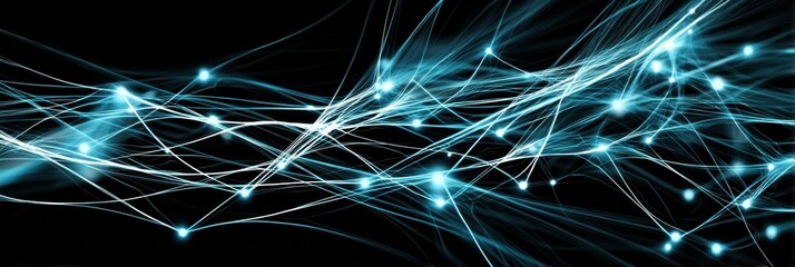Dynamic Neural Network Formed of Luminous Threads on a Dark Background Showcasing Intricate Patterns