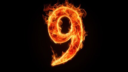 Fiery number nine, abstract background, graphic design element