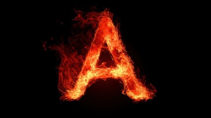 Fototapeta premium Fiery letter A, black background, abstract design, graphic