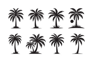 Set of palm tree silhouette clipart icon illustration, isolated on white background	