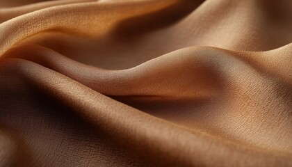 A close-up photo of soft, wrinkled fabric in a warm brown color, showing fine texture under light and shadow.