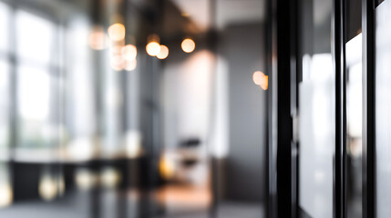 Dynamic office scene with blurred door modern workspace professional environment captivating perspective
