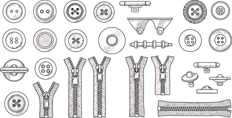 Black and White Vector Buttons and Zippers