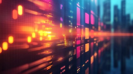 Obraz premium Abstract digital art grid with glowing neon rectangles