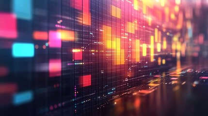 Abstract digital art grid with glowing neon rectangles