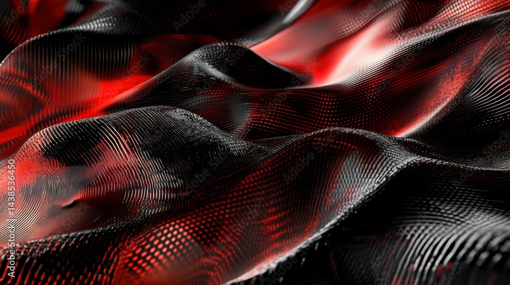 Poster abstract red and black wavy texture with dotted pattern.