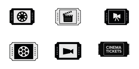 Ticket icon, Ticket icon vector illustration. A set of movie, plain ticket  icons, silhouette. Tickets for cinema, movie, circus, carnival, film, festival, flight, music, theater, sport, etc vector