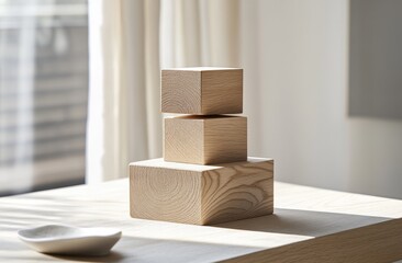 Stacked wooden cubes on table