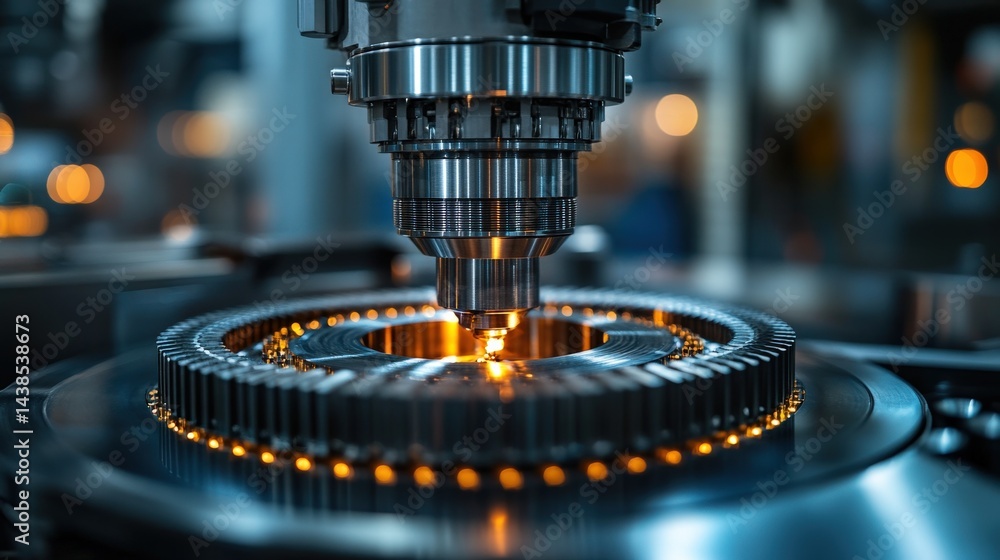 Poster advanced machinery in a factory setting, showcasing precision engineering and glowing components