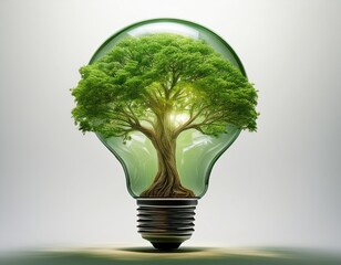 tree in light bulb green energy white background