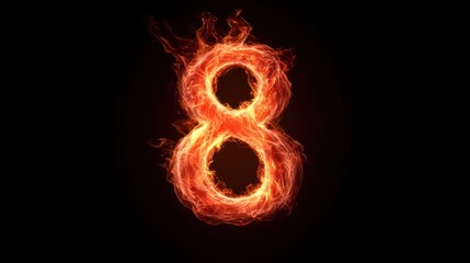 Fiery number eight, dark background, abstract design, website graphics