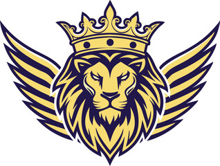 Obraz premium Lion head with crown in royal majestic golden color vector art featuring detailed mane and bold lines for a powerful regal mascot logo