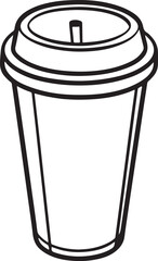 reusable cup line art, black outline, vector and illustration, coloring book page line art drawing