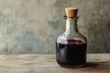 Dark Red Drink in a Glass Bottle