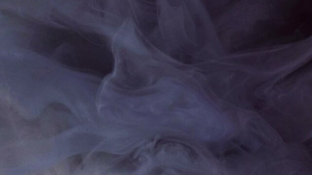 Grunge fog. Art fume. Dark cloud puff spreads on surface. Gray paint whimsical misted with intricate vail curls in water abstract background.