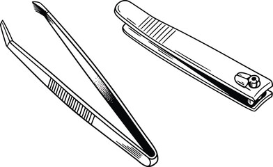 Black and White Vector Tweezers and Nail Clippers