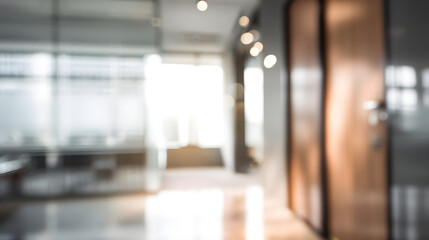 Blurry office interior action modern workplace visual content bright environment perspective concept