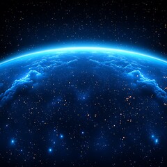 Fototapeta premium Glowing blue planet, swirling clouds, cosmic backdrop