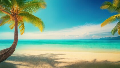 Obraz premium beautiful tropical blurred beach background with palm tree summer